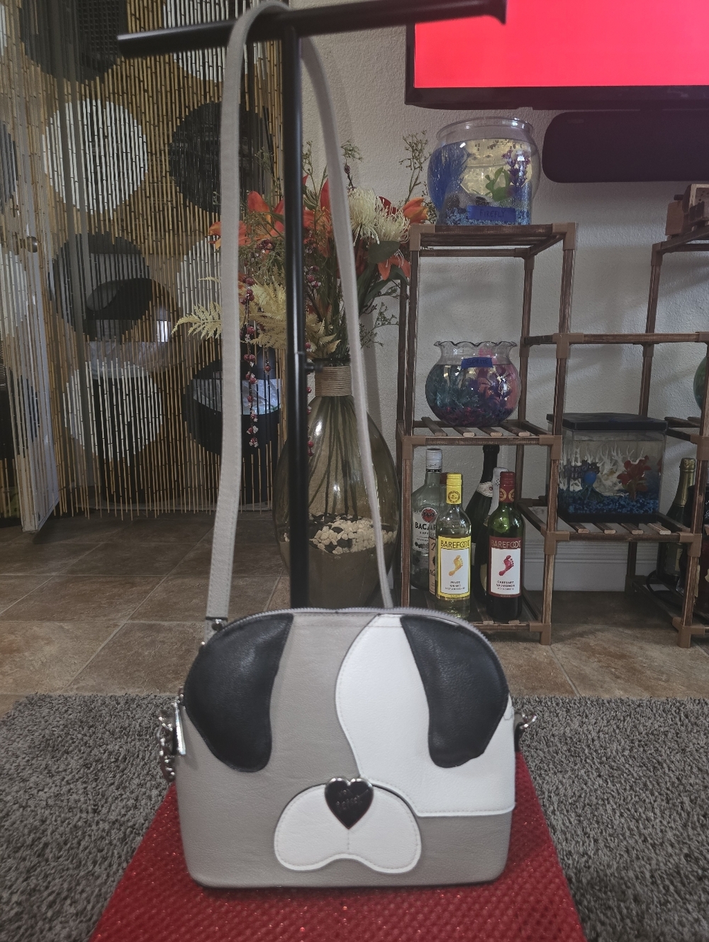 Betsey Johnson Black White Gray Puppy Applique Crossbody In Preloved Condition - Picture 2 of 12